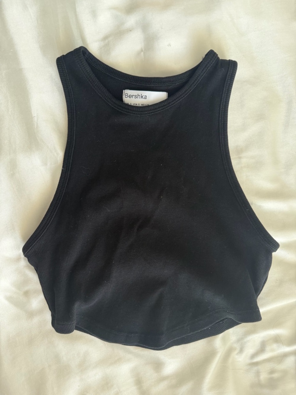 Bershka Black Ribbed High-Neck Crop Tank